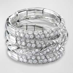 Paveflex 18k White Gold 4-Row Diamond Ring, Size 4.5-5.5- sku194630111