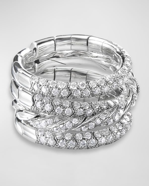 Paveflex 18k White Gold 4-Row Diamond Ring, Size 4.5-5.5- sku194630111