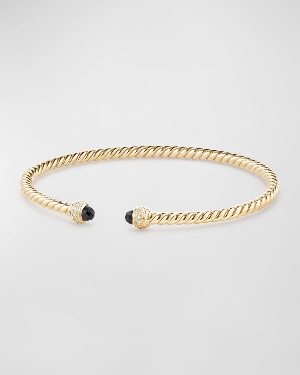 18k Gold CableSpira® Bracelet w/ Black Onyx, Size M- sku177360112