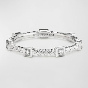 Cable Collectibles Stacking Band Ring w/ Diamonds in 18k White Gold, Size 6- sku177470010