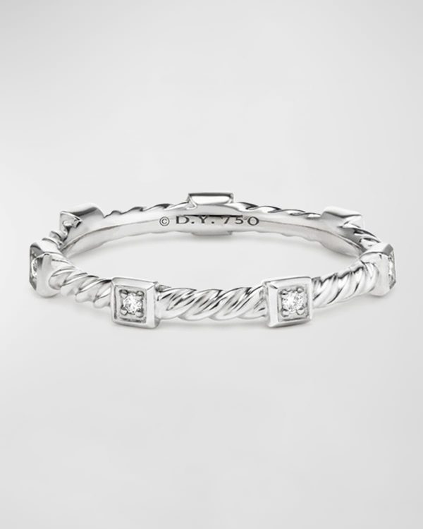 Cable Collectibles Stacking Band Ring w/ Diamonds in 18k White Gold, Size 6- sku177470010