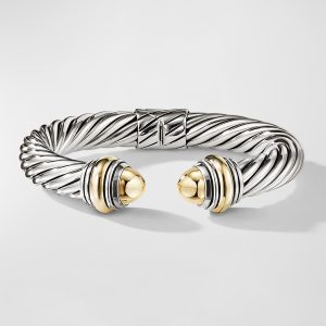 Cable Bracelet in Silver with 14K Gold, 10mm- sku178772840