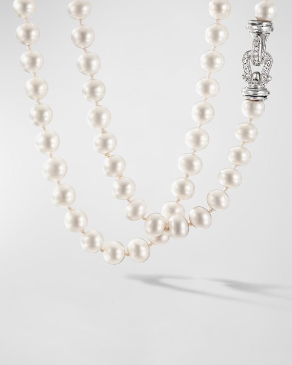 Pearl Strand Necklace with Diamonds in Silver, 8-8.5mm- sku182772131