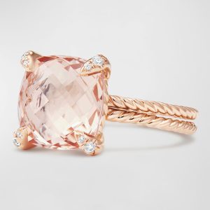 Chatelaine 11mm Rose Gold Ring with Morganite & Diamonds, Size 6- sku180210681