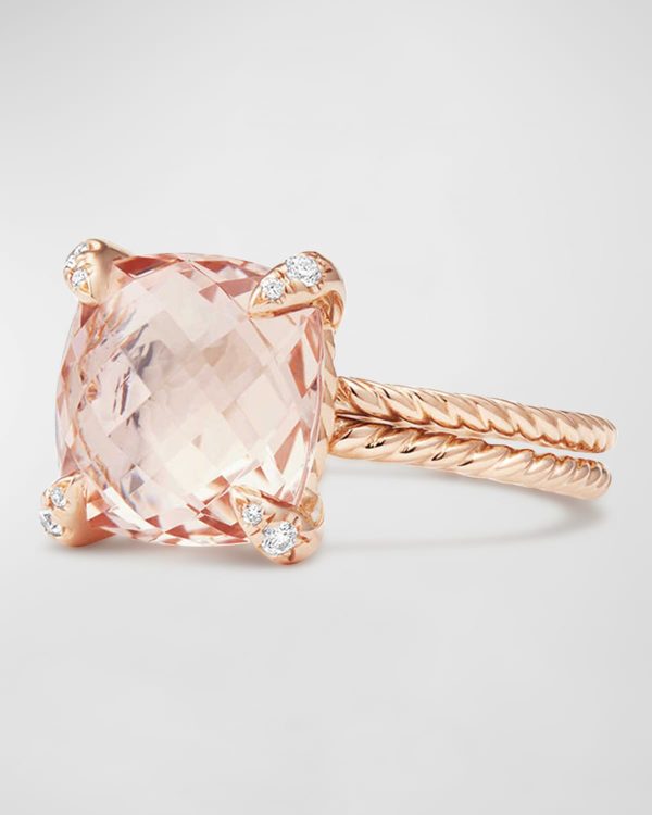 Chatelaine 11mm Rose Gold Ring with Morganite & Diamonds, Size 6- sku180210681