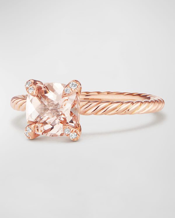 Chatelaine Rose Gold Ring with Morganite & Diamonds, Size 6- sku180210676