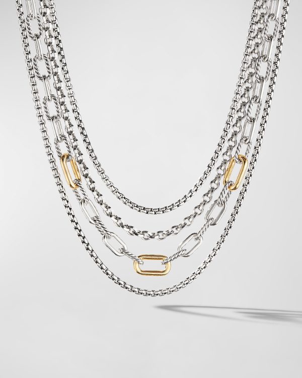 Four Row Chain Bib Necklace in Silver with Gold, 8.5mm- sku180980483