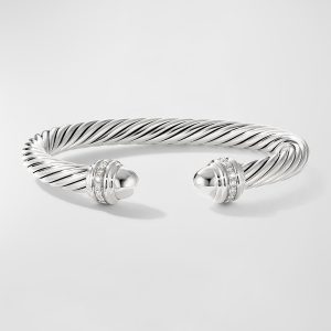 Cable Bracelet with Gemstone and Diamonds in Silver, 7mm- sku215940041