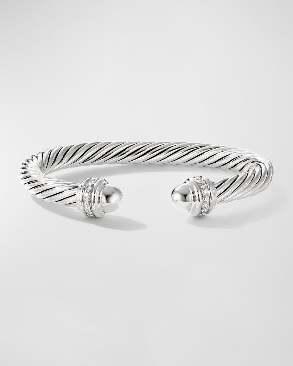 Cable Bracelet with Gemstone and Diamonds in Silver, 7mm- sku215940041