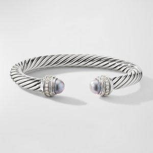 7mm Cable Bracelet with Diamonds & Pearls- sku180971244