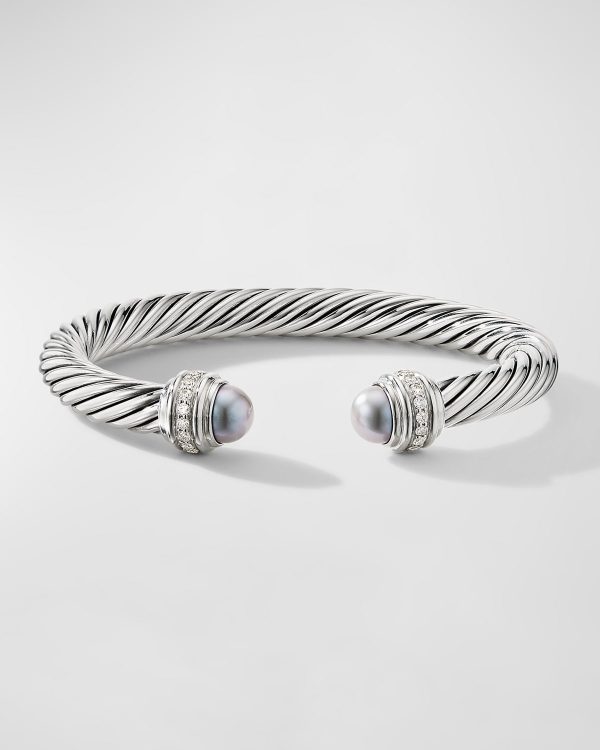 7mm Cable Bracelet with Diamonds & Pearls- sku180971244