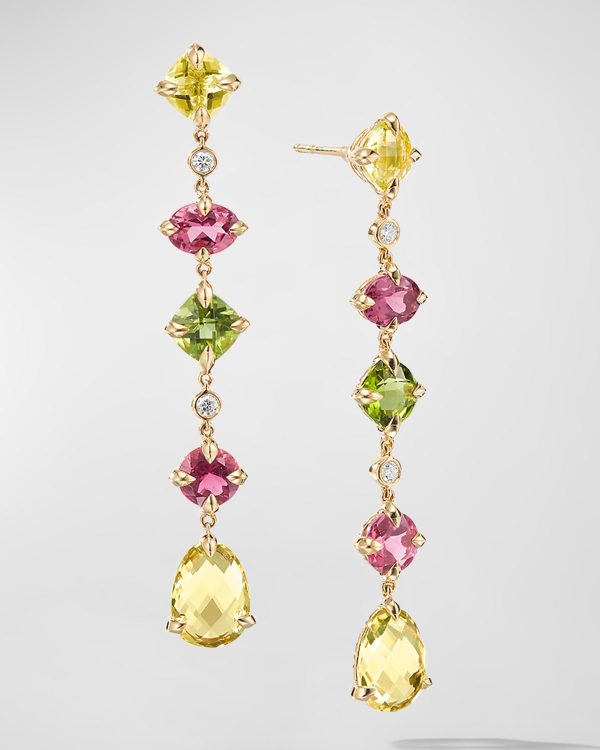 Chatelaine Drop Earrings with Gemstones in 18K Gold, 44mm- sku181940102