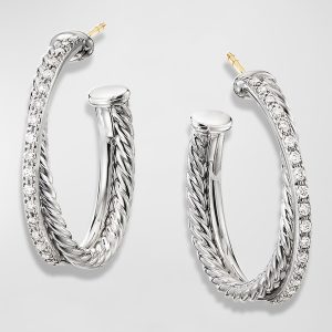 DY Crossover Medium Hoop Earrings w/ Diamonds- sku183050999