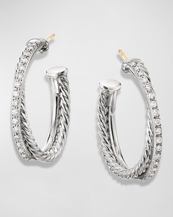 DY Crossover Medium Hoop Earrings w/ Diamonds- sku183050999