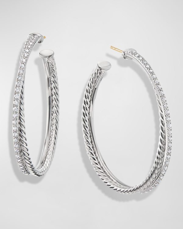 DY Crossover Extra-Large Hoop Earrings w/ Diamonds- sku183050990