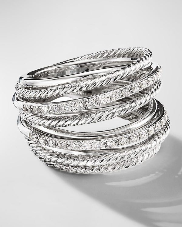 Crossover Wide Ring with Diamonds and Silver, 18mm- sku215830093