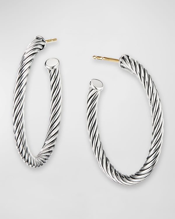 Sculpted Cable Hoop Earrings in Silver, 3mm, 1"L- sku183061849