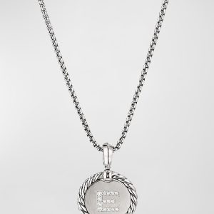 18mm Initial Cable Collectibles Charm Necklace with Diamonds in Silver- sku183050851