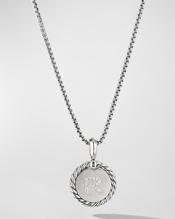 18mm Initial Cable Collectibles Charm Necklace with Diamonds in Silver- sku183061409