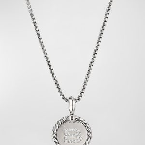 18mm Initial Cable Collectibles Charm Necklace with Diamonds in Silver- sku183050848