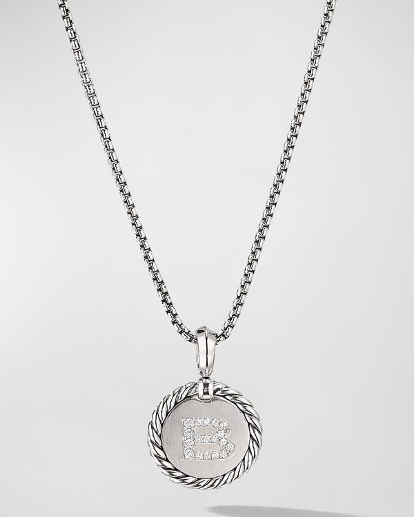 18mm Initial Cable Collectibles Charm Necklace with Diamonds in Silver- sku183050848