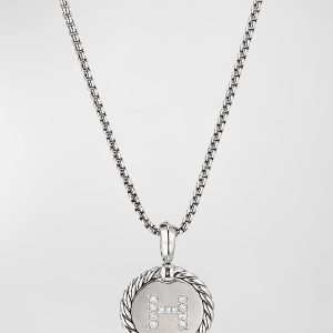 18mm Initial Cable Collectibles Charm Necklace with Diamonds in Silver- sku183051073