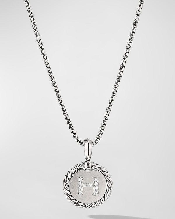 18mm Initial Cable Collectibles Charm Necklace with Diamonds in Silver- sku183051073