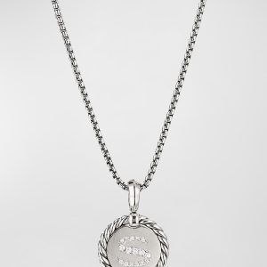 18mm Initial Cable Collectibles Charm Necklace with Diamonds in Silver- sku183061823