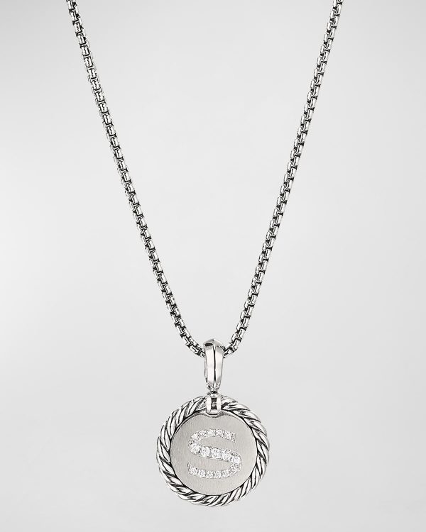 18mm Initial Cable Collectibles Charm Necklace with Diamonds in Silver- sku183061823
