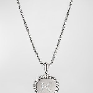 18mm Initial Cable Collectibles Charm Necklace with Diamonds in Silver- sku183061829