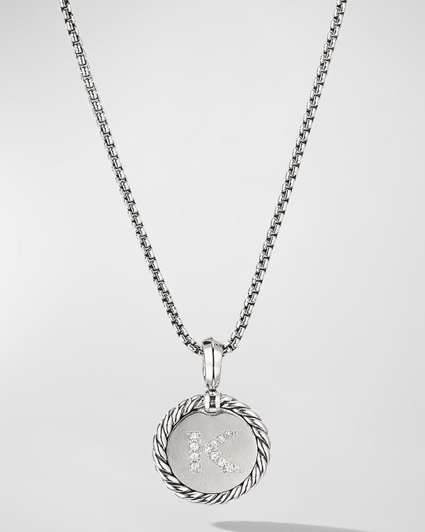 18mm Initial Cable Collectibles Charm Necklace with Diamonds in Silver- sku183061829