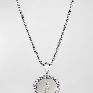 18mm Initial Cable Collectibles Charm Necklace with Diamonds in Silver- sku183050269