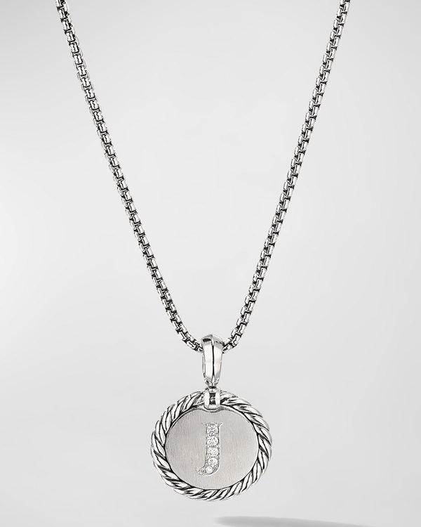 18mm Initial Cable Collectibles Charm Necklace with Diamonds in Silver- sku183050269