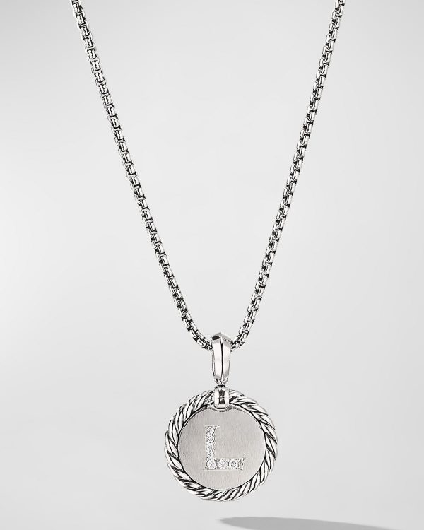 18mm Initial Cable Collectibles Charm Necklace with Diamonds in Silver- sku183060202