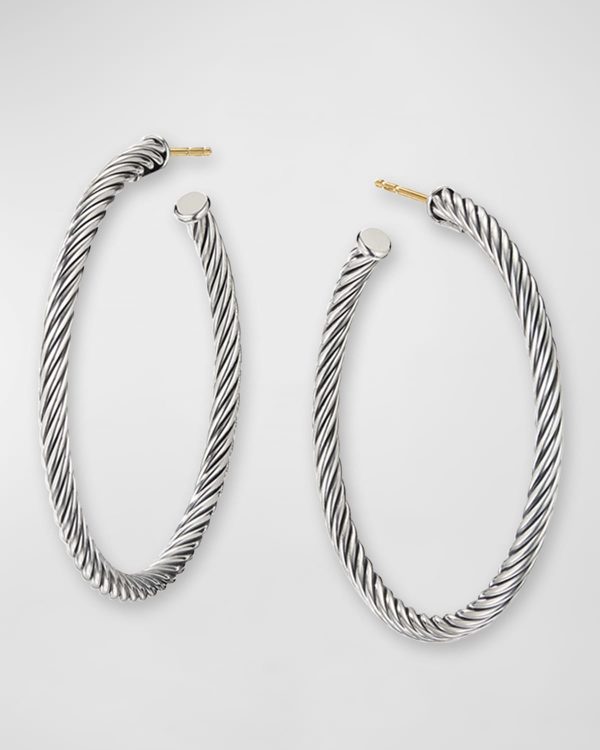 Sculpted Cable Hoop Earrings in Silver, 3mm, 1.5"L- sku183061777