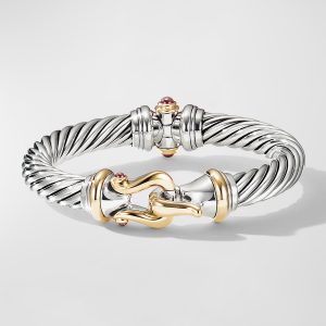 Buckle Cable Bracelet with Gemstone and 18K Gold in Silver, 9mm- sku183050977