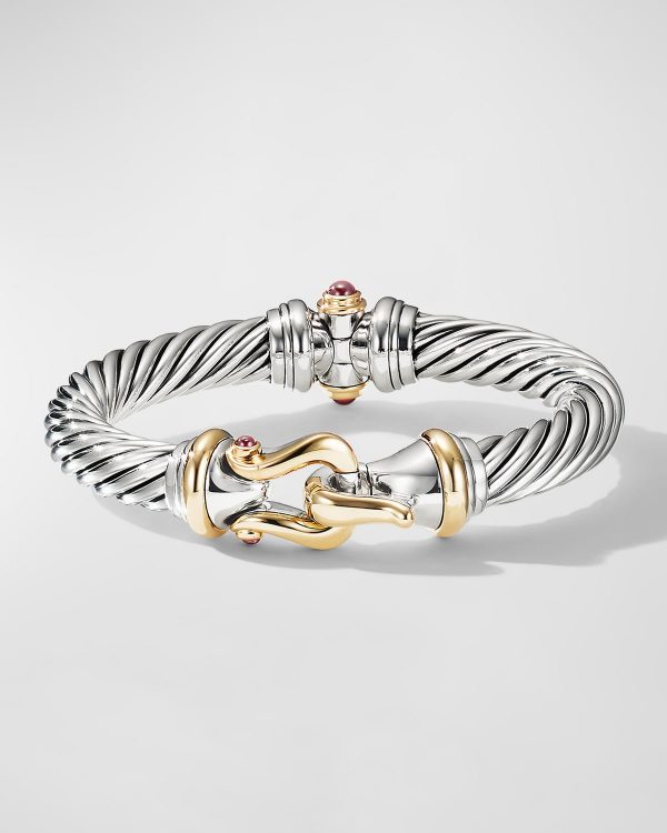 Buckle Cable Bracelet with Gemstone and 18K Gold in Silver, 9mm- sku183050977