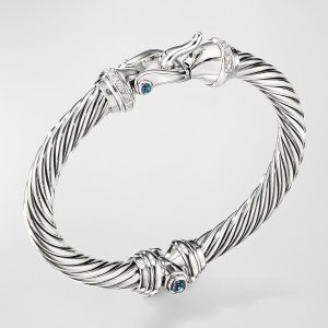 7mm Cable Buckle Bracelet w/ Diamonds & Topaz- sku183061663