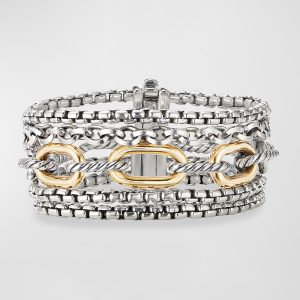 Multi Row Chain Bracelet in Silver with 18K Gold, 29mm- sku185000121