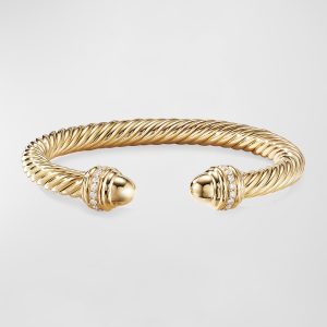18k Gold Cable Bracelet w/ Diamonds, 7mm, Size M- sku183670051