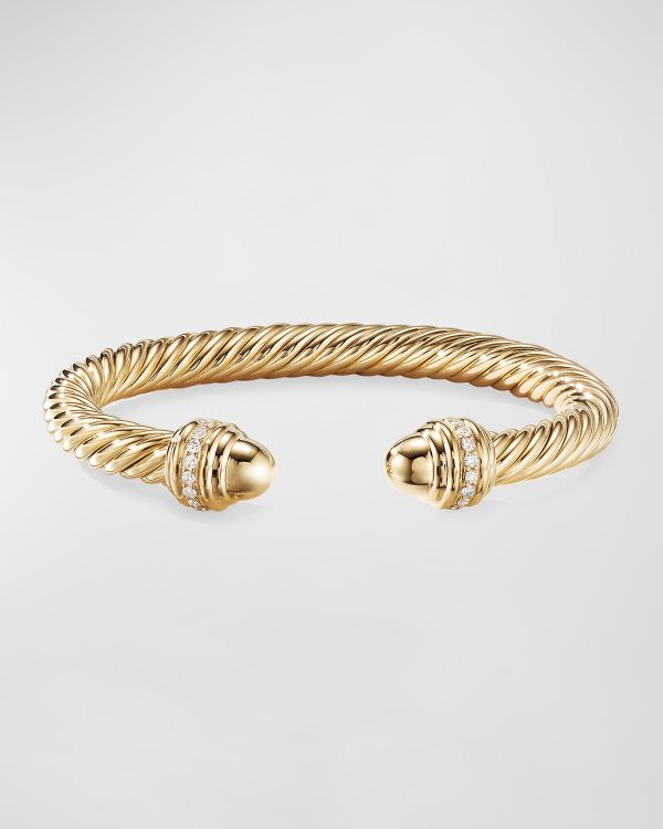 18k Gold Cable Bracelet w/ Diamonds, 7mm, Size M- sku183670051