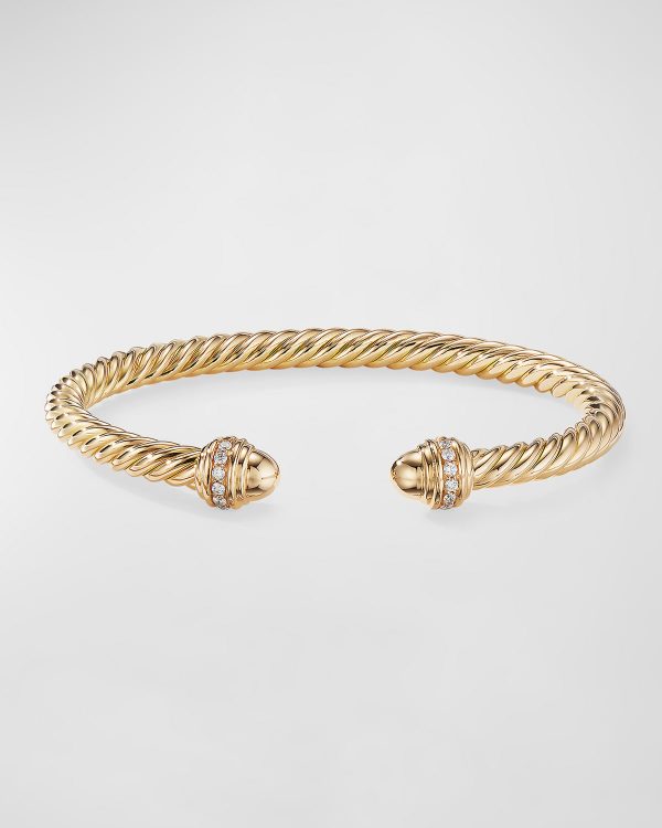18k Gold Cable Bracelet w/ Diamonds, Size L- sku183680025