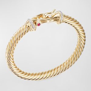 18k Buckle Bracelet w/ Rubies & Diamonds, 7mm, Large- sku185460028
