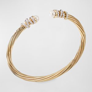 Helena 18k Pearl & Diamond Wrapped Bangle, Size L- sku186550039