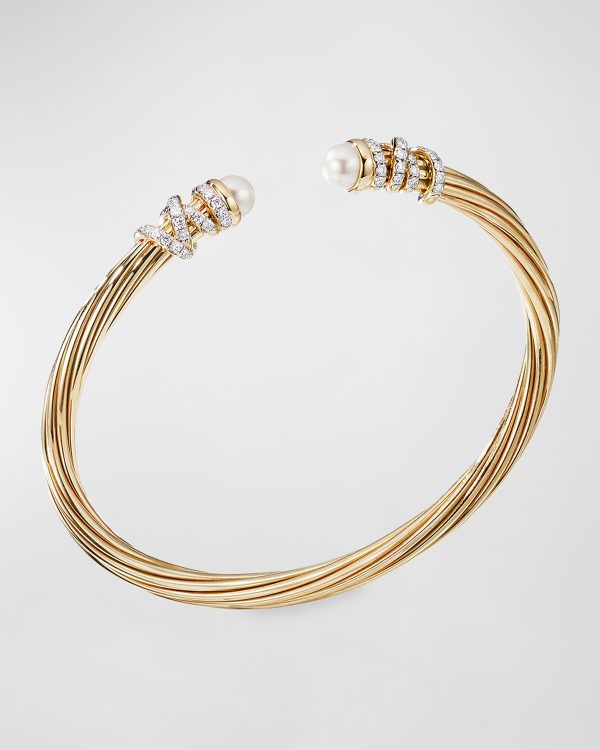 Helena 18k Pearl & Diamond Wrapped Bangle, Size L- sku186550039