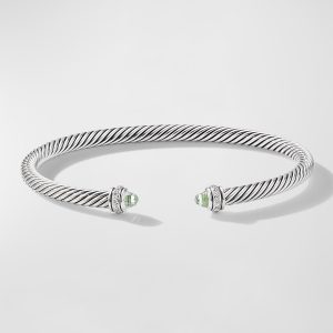 Cable Bracelet with Gemstone and Diamonds in Silver, 4mm- sku186810825