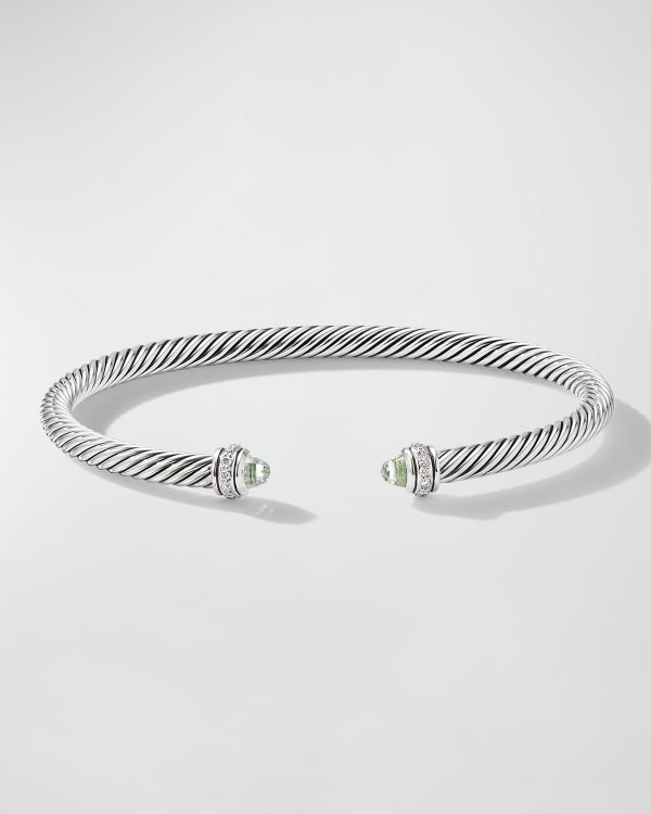 Cable Bracelet with Gemstone and Diamonds in Silver, 4mm- sku186810825