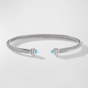 Cable Bracelet with Gemstone and Diamonds in Silver, 4mm- sku186810827