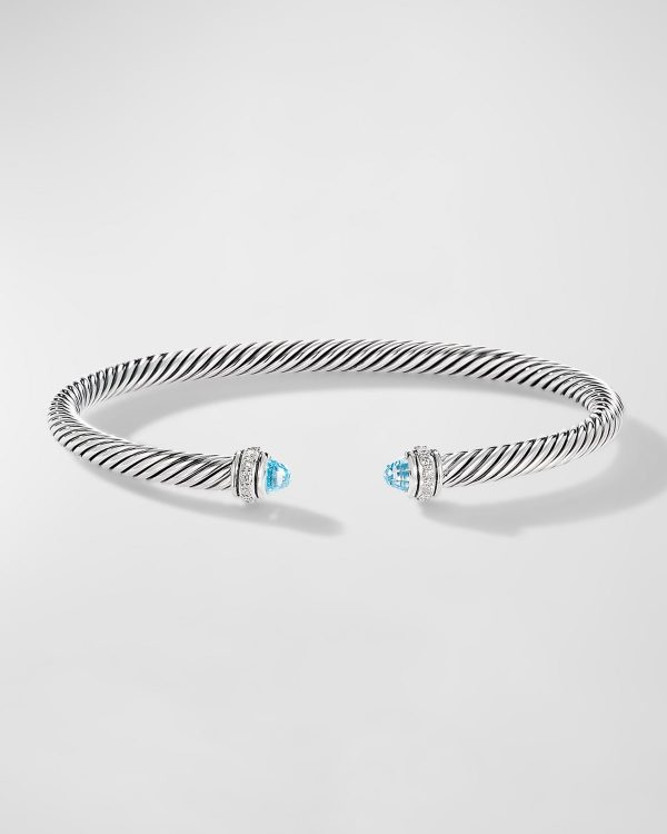 Cable Bracelet with Gemstone and Diamonds in Silver, 4mm- sku218640301