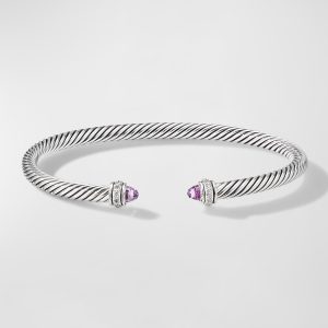 Cable Bracelet with Gemstone and Diamonds in Silver, 4mm- sku186810831